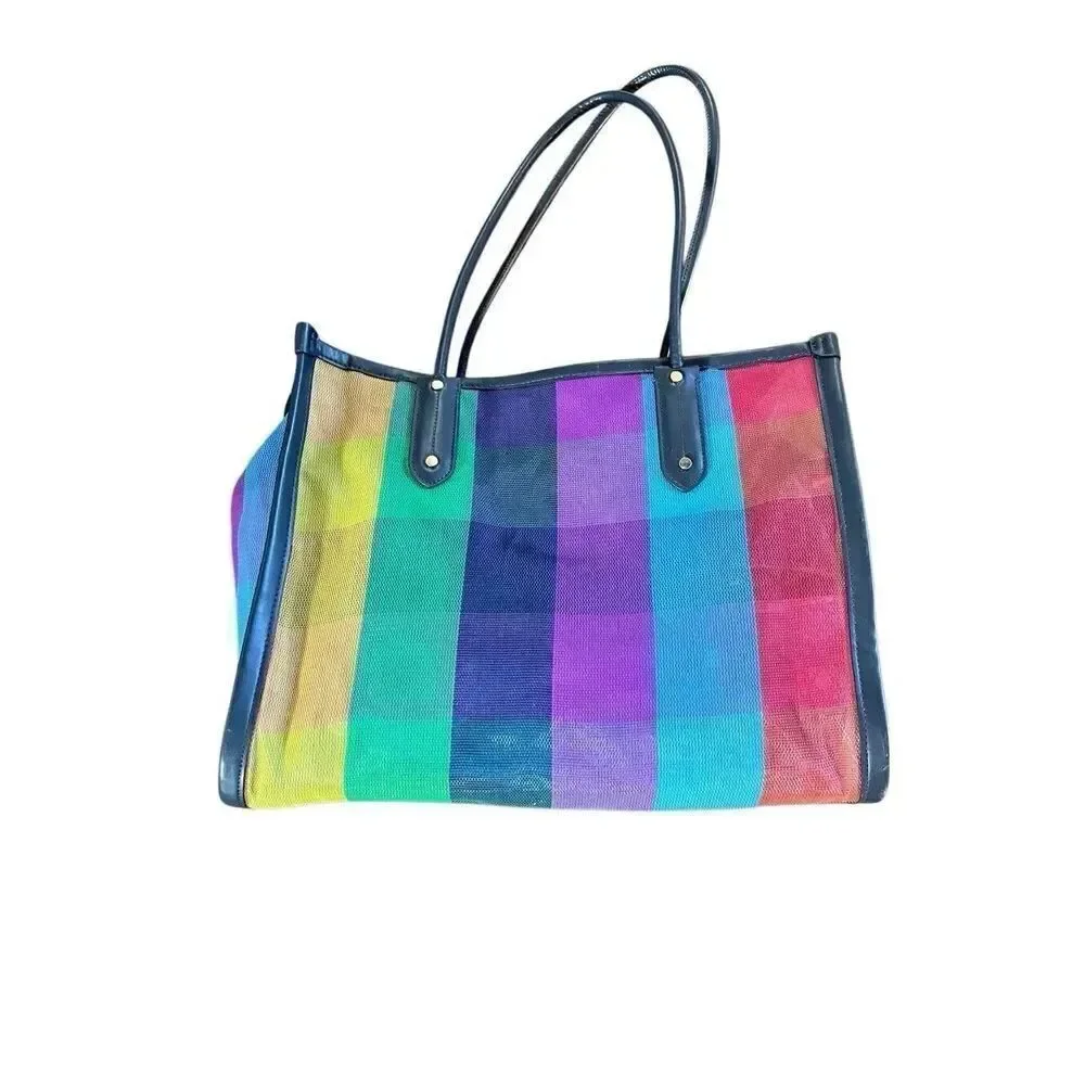 NWOT Kate Spade Ella Extra Large Rainbow Mesh Bag Tote Zip Top Embroidered Logo